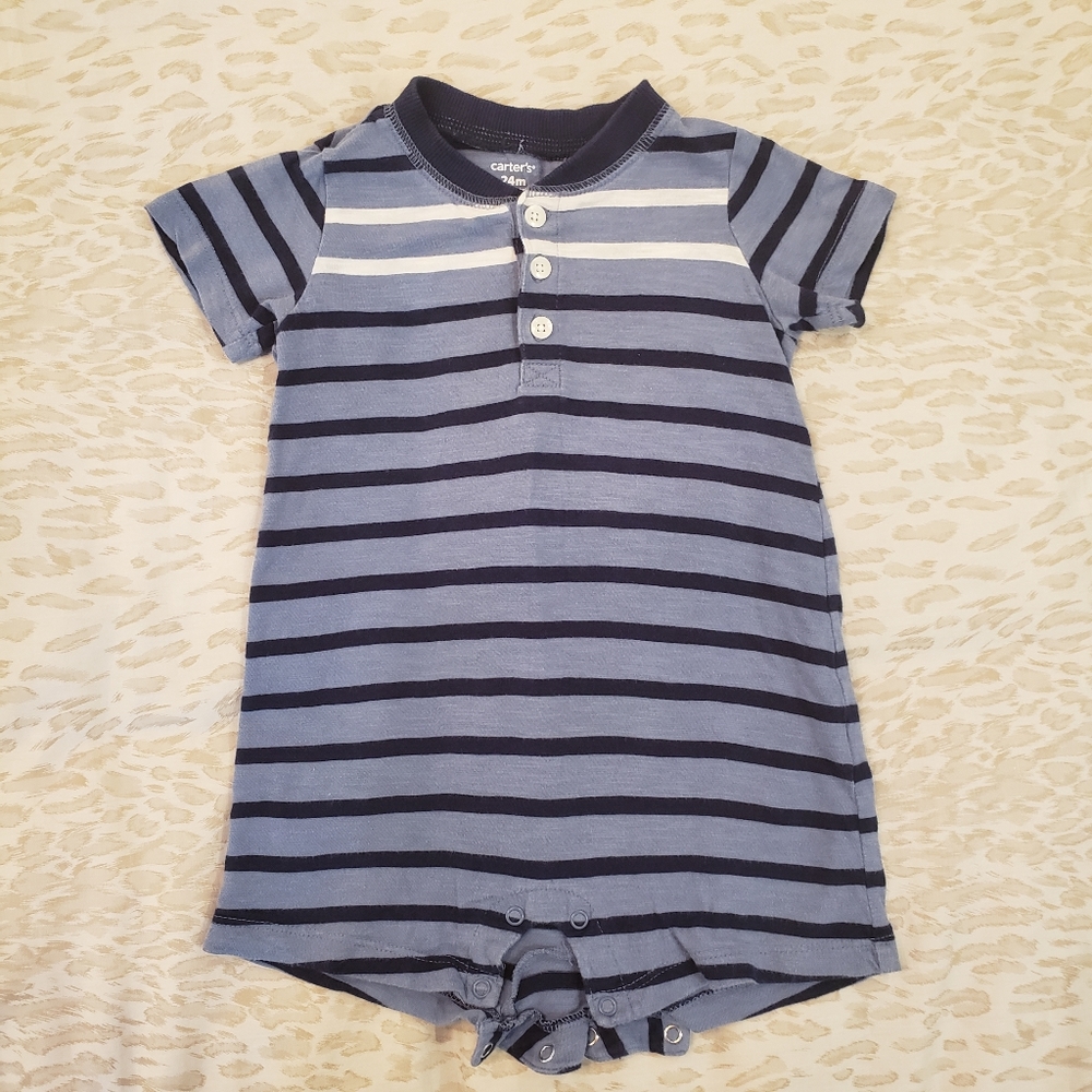 CARTER'S Blue/ Navy Striped Romper 24M